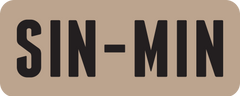tan and black rectangular SIN-MIN logo