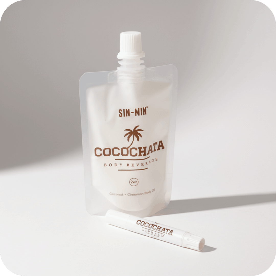 Cocochata body care product packaging on a light background
