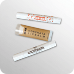 horchata, cocochata, and strawberry horchata lip balms with light grey background
