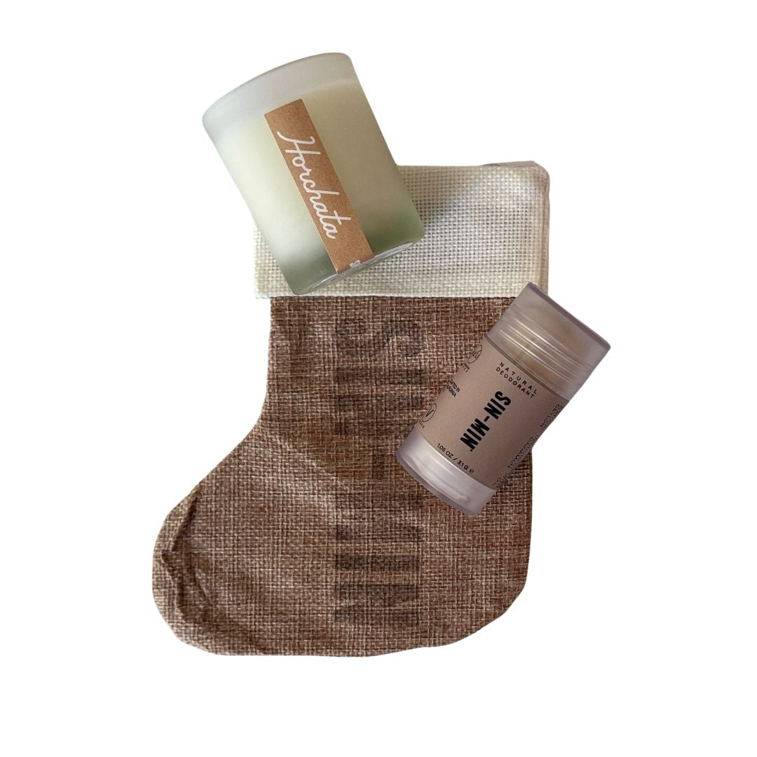 burlap stocking with SIN-MIN products